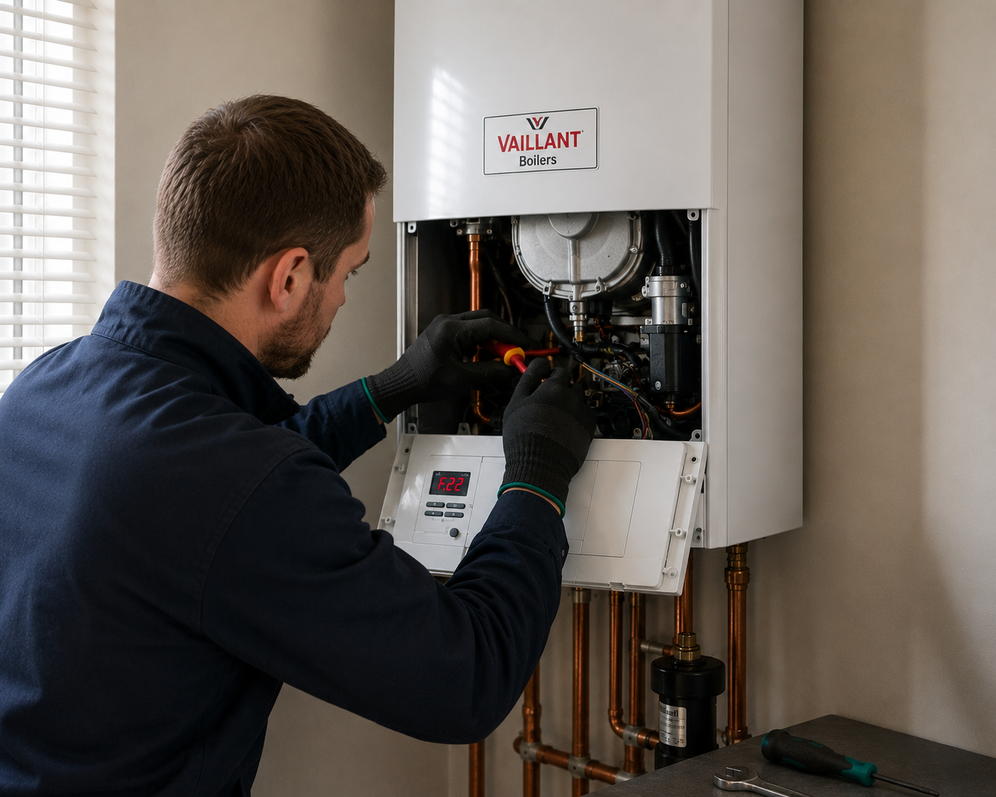 Engineer carrying out Vaillant boiler repair